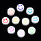 Handmade Polymer Clay Beads, for DIY Jewelry Crafts Supplies, Flat Round with Smiling Face, Mixed Color, 10x4~4.5mm, Hole: 1.8mm