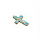 Stainless Steel Pendants, with Enamel and Rhinestone, Golden, Cross Charm, Turquoise, 29x18mm