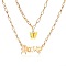 Butterfly & Word Honey Alloy with Acrylic Pendant Double Layer Necklaces, Golden, Yellow, 17.72 inch(45cm)