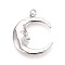 Brass Pendants, Moon & Face Charms, Platinum, 30x24.5x3mm, Hole: 3.5mm, Jump Ring: 5x0.5mm, 3.5mm Inner Diameter
