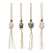 Nuggets Raw Natural Gemstone Pouch Pendant Decorations, Braided Nylon Thread Tassel Car Hanging Ornaments, BurlyWood, 190~192x15.5~19mm