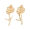 Brass Pendants, Flower Charms, Golden, September Peony, 21.5x10x3.5mm, Hole: 0.9mm