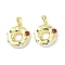 Brass Micro Pave Cubic Zirconia with Enamel Pendants, Real 18K Gold Plated, Donut, 18x16.5x4mm, Hole: 2.3x5mm