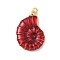 Brass Enamel Pendants, Conch Shell Charm, with Jump Ring, Lead Free & Cadmium Free, Long-Lasting Plated, Rack Plating, Real 18K Gold Plated, FireBrick, 22x15.5x4mm, Hole: 3.4mm