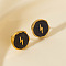 Stylish 304 Stainless Steel Flat Round with Lightning Bolt Stud Earrings, Golden, 13x12mm