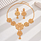 18K Gold Plated Flower Bib Necklace & Dangle Stud Earrings, Brass Jewelry Set for Bridal