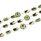 Handmade 304 Stainless Steel Link Chains, with Faceted Barrel Glass Beads & Millefiori Lampwork, Flat Round with Flower Pattern, Soldered, with Spool, Stainless Steel Color, Light Green, 6~6.5x2~2.5mm