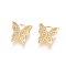 Brass Micro Pave Clear Cubic Zirconia Charms, Long-Lasting Plated, Butterfly, Golden, 12x11.5x2.8mm, Hole: 2.5mm