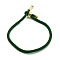 Cotton Cord Bracelets, with Brass Finding, Long-Lasting Plated, Real 24K Gold Plated, Dark Green, 8-1/2 inch(21.5cm)~9 inch(23cm)