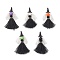 5Pcs 5 Colors Handmade Polycotton(Polyester Cotton) Tassel Pendants, Witch, with Acrylic and Alloy, Mixed Color, 50~55x20~25x11mm, Hole: 1.8mm, 1pc/color