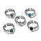 304 Stainless Steel Open Cuff Rings, Synthetic Malachite & Turquoise Round Finger Rings for Women Men, Stainless Steel Color, Adjustable
