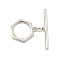 Brass Toggle Clasps, Hexagon, Platinum, Ring: 14x13x1.8mm, Hole: 1.4mm, Bar: 22x3.5x1.5mm, Hole: 1mm