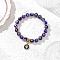 Flat Round with Cross Alloy Enamel Charm Bracelets, Handmade Evil Eye Lampwork Beaded Stretch Bracelet Sets for Men Women, Light Gold, Blue, Inner Diameter: 2-3/8 inch(5.9cm)