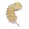 Leaf Alloy Pave Acrylic Rhinestone Brooch, Golden for Women, Yellow, 83x51x15mm