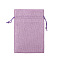 Linenette Drawstring Bags, Rectangle, Plum, 14x10cm
