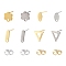 16Pcs 8 Styles 201 Stainless Steel Stud Earring Findings with Hole, 304 Stainless Steel Pins and Ear Nuts, Flower, Real 24K Gold Plated & Stainless Steel Color, 9~12x3.5~9mm, Hole: 1~1.6mm, Pin: 0.8mm, 2pcs/style