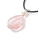 Synthetic Watermelon Stone Glass Teardrop Pendant Necklaces Set with Waxed Cords for Women NJEW-TA00034-03-4