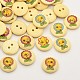 Flat Round with Sunflower Dyed 2-Hole Printed Wooden Buttons X-BUTT-P009-14A-1