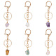 Nbeads 6Pcs 6 Styles Nuggets Natural Gemstone Wire Wrapped Keychain Key Ring KEYC-NB0001-50-1