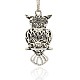 Antique Silver Alloy Rhinestone Hollow Owl Pendants for Halloween Jewelry PALLOY-J203-08AS-2