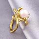 Brass Round Shell Pearl Finger Rings RJEW-BB05559-1-3