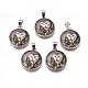 Flat Round with Owl Antique Silver Alloy Glass Pendants PALLOY-J688-04AS-1