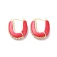 Enamel Half Round Hoop Earrings with Clear Cubic Zirconia EJEW-F306-07G-2