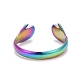 Ion Plating(IP) Rainbow Color  304 Stainless Steel Double Hand Hug Open Cuff Ring for Women RJEW-C025-08B-M-3