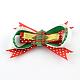クリスマスグログランちょう結びワニのヘアクリップ  鉄のクリップ付き  レッド  プラチナ  75x100mm  クリップ：41x7mm PHAR-R167-13-1