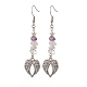 Alloy Charm with Natural Mixed Gemstone Chips Dangle Earrings EJEW-JE05225-3
