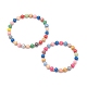 2Pcs 2 Size Natural Wood Round Beaded Stretch Bracelets Set for Kid and Parent BJEW-JB08568-1
