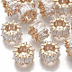 Perles européennes en laiton avec zircone cubique de micro pave, Perles avec un grand trou   , sans nickel, rondelle, clair, véritable 18k plaqué or, 10x6mm, Trou: 5.5mm