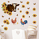 SUPERDANT Farm Animals Wall Stickers Cow Wall Stickers Rooster Sunflower Rustic Wall Decals Peel and Stick Vinyl Removable Wall Art Stickers for Farmhouse Kitchen Dining Room Decorations DIY-WH0228-585-3