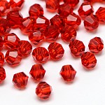 Perles 5301 bicone imitation, verre transparent perles à facettes, rouge foncé, 4x3mm, Trou: 1mm, environ 720 pcs / sachet 
