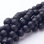 Natural Black Agate Beads Strands, Grade A, Frosted, Round, Dyed & Heated, 12mm, Hole: 1.5mm, about 33pcs/strand, 15.5 inch