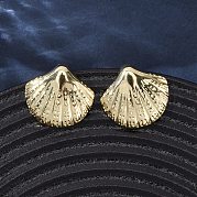 Серьги-гвоздики в форме ракушки из латуни EJEW-H165-02B-G