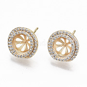 Brass Micro Pave Clear Cubic Zirconia Stud Earring Findings KK-T062-55G-NF
