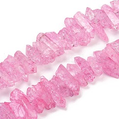 Granos de cuarzo crujido natural hebras, teñido, pepitas, color de rosa caliente, 13~31x7~12x7~12mm, agujero: 1.2 mm, aproximamente 52~53 pcs / cadena, 15.75''~15.94'' (40~40.5 cm)