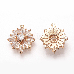 Colgantes de la aleación cúbicos circonia, flor con el corazón, la luz de oro, 17.5x15x5mm, agujero: 1 mm