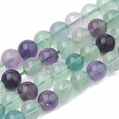Cuentas de fluorita natural hebras, redondo, 8~9mm, agujero: 1 mm, aproximamente 45~47 pcs / cadena, 15 pulgada