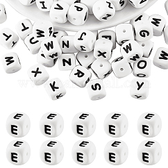 20 Uds. Cuentas de silicona con letras de cubo blanco, cuentas cuadradas de 12x12x12mm con dados del alfabeto con espaciador de agujeros de 2mm, cuentas sueltas con letras para pulsera, collar, fabricación de joyas, letter.e, 12mm, agujero: 2 mm