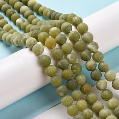 Chapelets de perles rondes en jade taiwan mat naturel, 8mm, Trou: 1mm, Environ 46 pcs/chapelet, 14.5~15 pouce