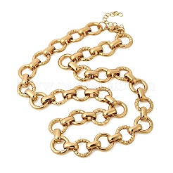 Ожерелье из круглых звеньев с текстурированной поверхностью из нержавеющей стали 304 толщиной 13 мм.&nbsp;NJEW-P349-01B-G