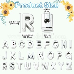 アクリルヨーロピアンビーズ  大穴ビーズ  文字az  銀  20~21x8.5~21x13.5mm  穴：6mm  26個/セット&nbsp;OACR-CJC0006-36A