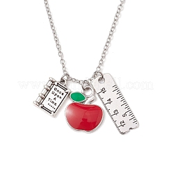 День святого Валентина сплав красное яблоко книга линейка кулон ожерелья NJEW-TA00185