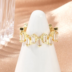 Прямоугольные латунные микропаве прозрачные кубические цирконии открытые кольца-манжеты для женщин&nbsp;RJEW-G343-23G