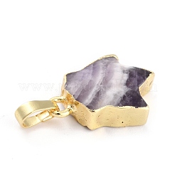 天然石アメジストペンダント  ゴールデン真鍮パーツ  葉  18~18.5x13x5~5.5mm  穴：5.5x3.5mm&nbsp;G-B012-11G-04