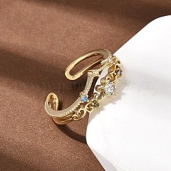 Латунные микропаве кубические цирконии манжеты открытые кольца для женщин&nbsp;RJEW-B160-02G