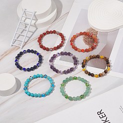 7 pièces 7 bracelets extensibles en pierre mélangée naturelle et synthétique de style sertis de perles de mauvais œil au chalumeau&nbsp;BJEW-JB08771
