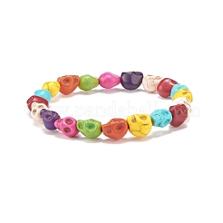 Pulsera elástica con cuentas de calavera de turquesa sintética (teñida)&nbsp;BJEW-JB08054